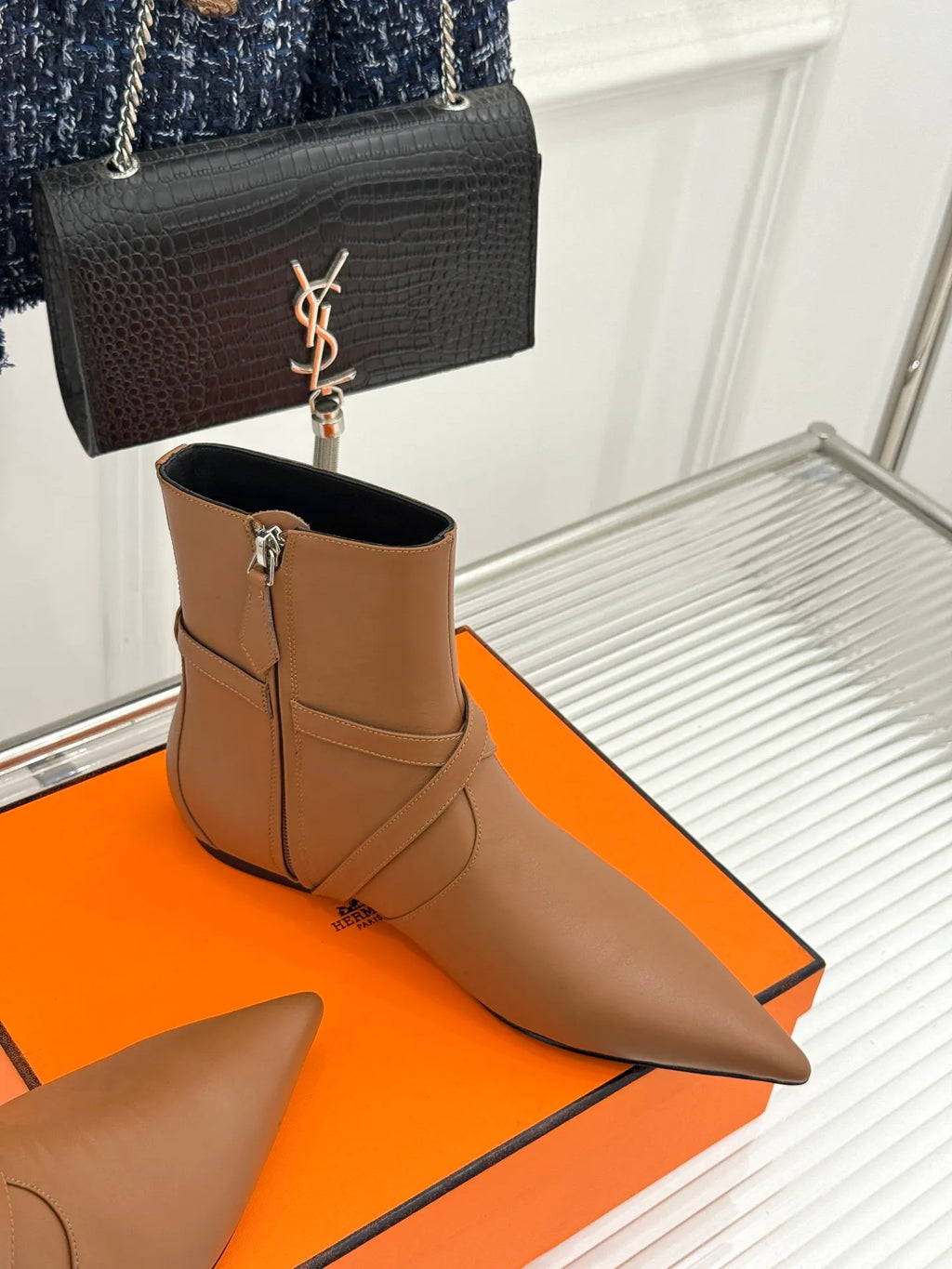 Hermès Women's Kelly Buckle Pointed Toe Kitten Heel Ankle Boots 26WF