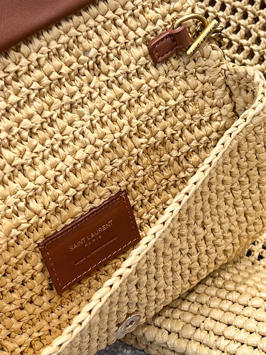 ICARE Raffia Crochet Shopping Tote Bag Natural