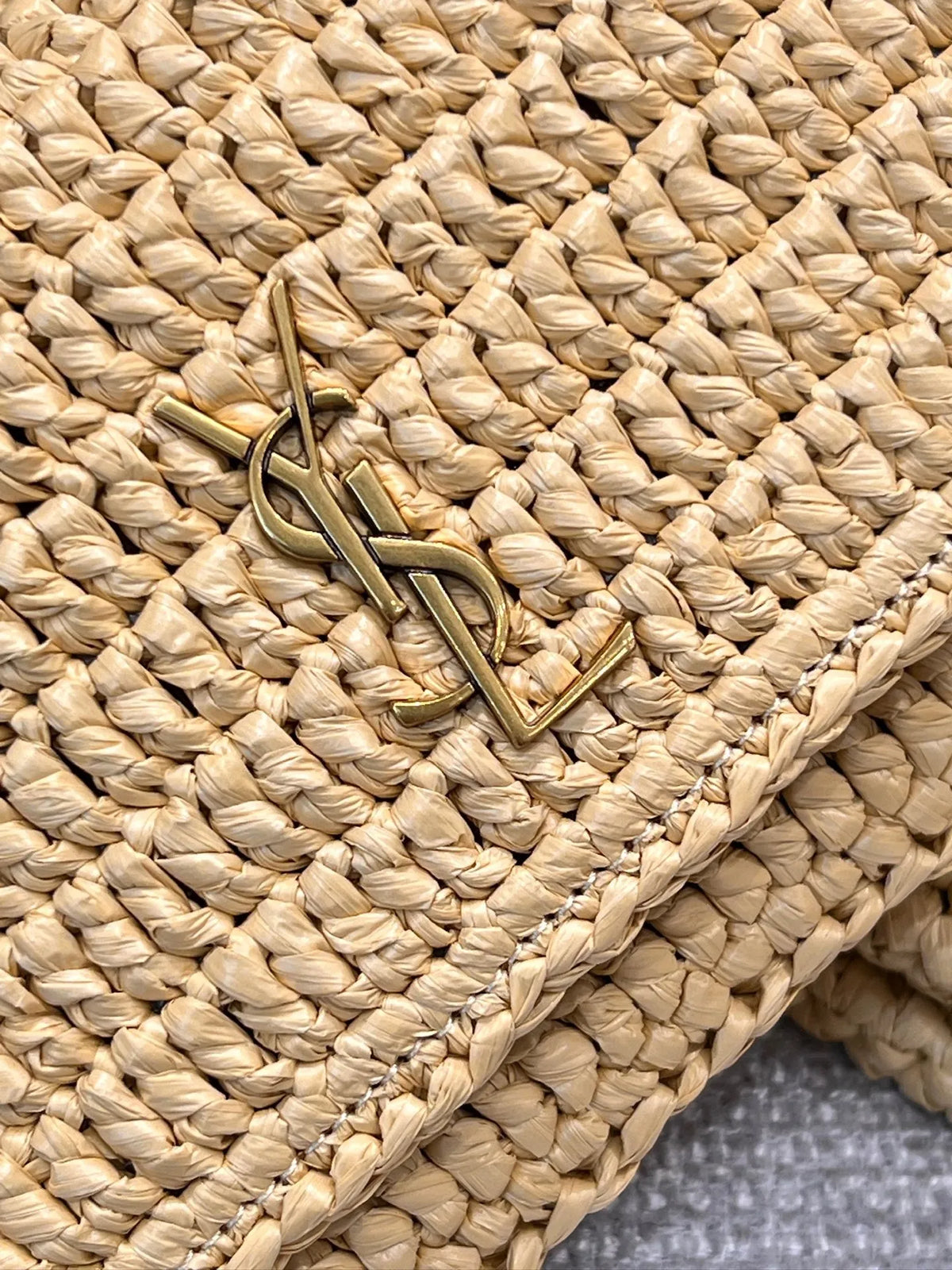 ICARE Raffia Crochet Shopping Tote Bag Natural