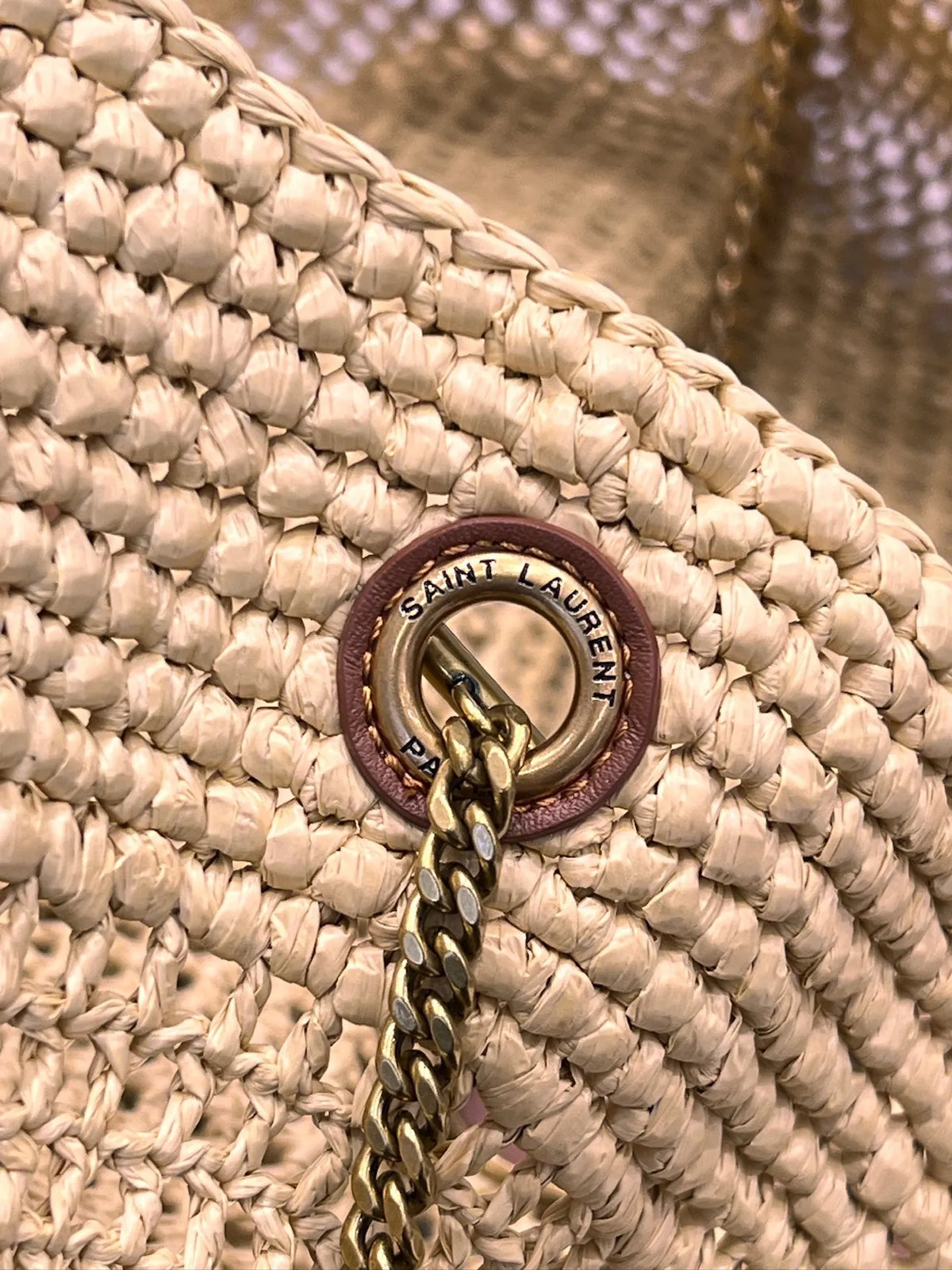 ICARE Raffia Crochet Shopping Tote Bag Natural