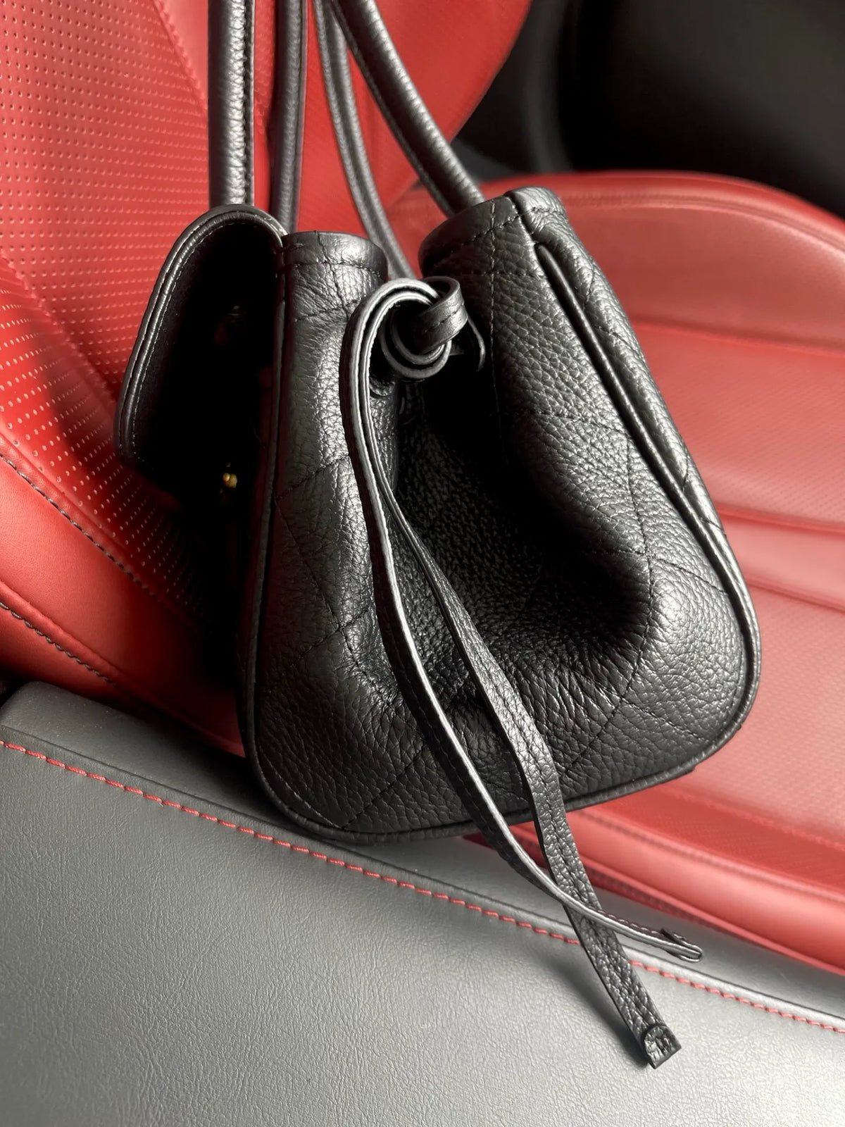 KENZHEN Grained Leather Baguette Bag Black 6288