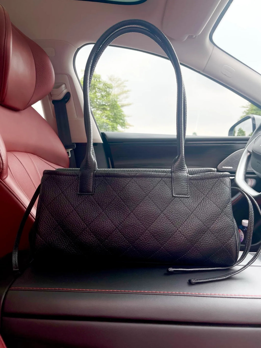 KENZHEN Grained Leather Baguette Bag Black 6288