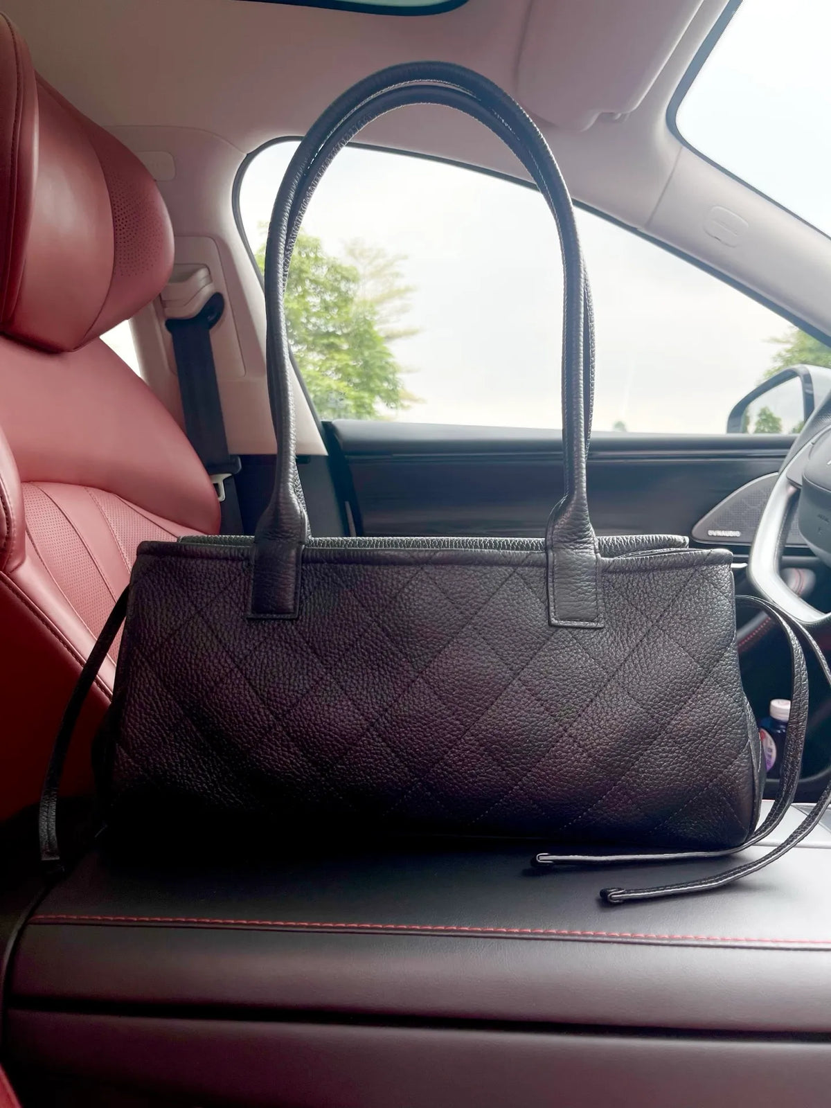 KENZHEN Grained Leather Baguette Bag Black 6288