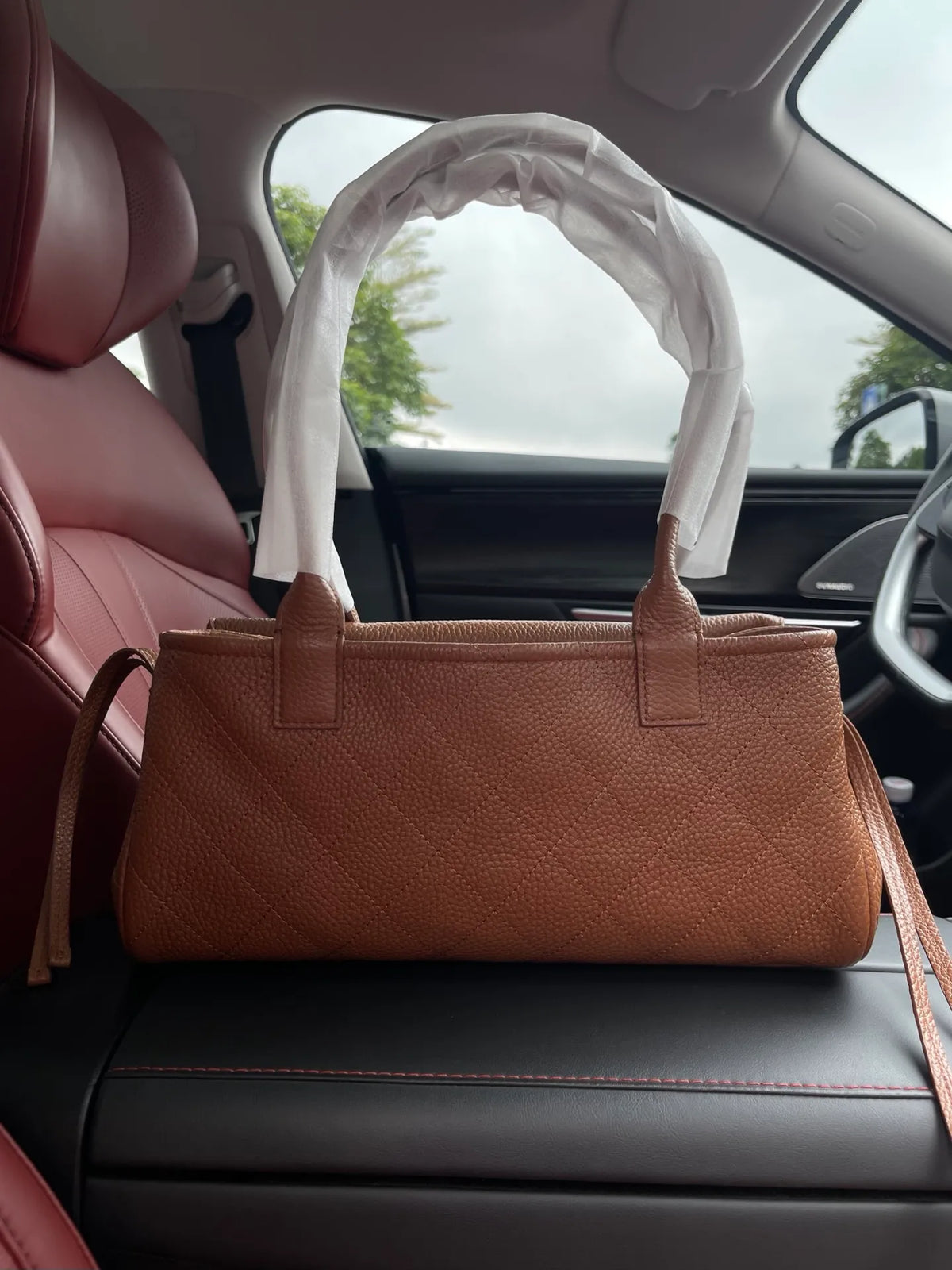 KENZHEN Lychee Pattern Baguette Bag Coffee Brown 6288