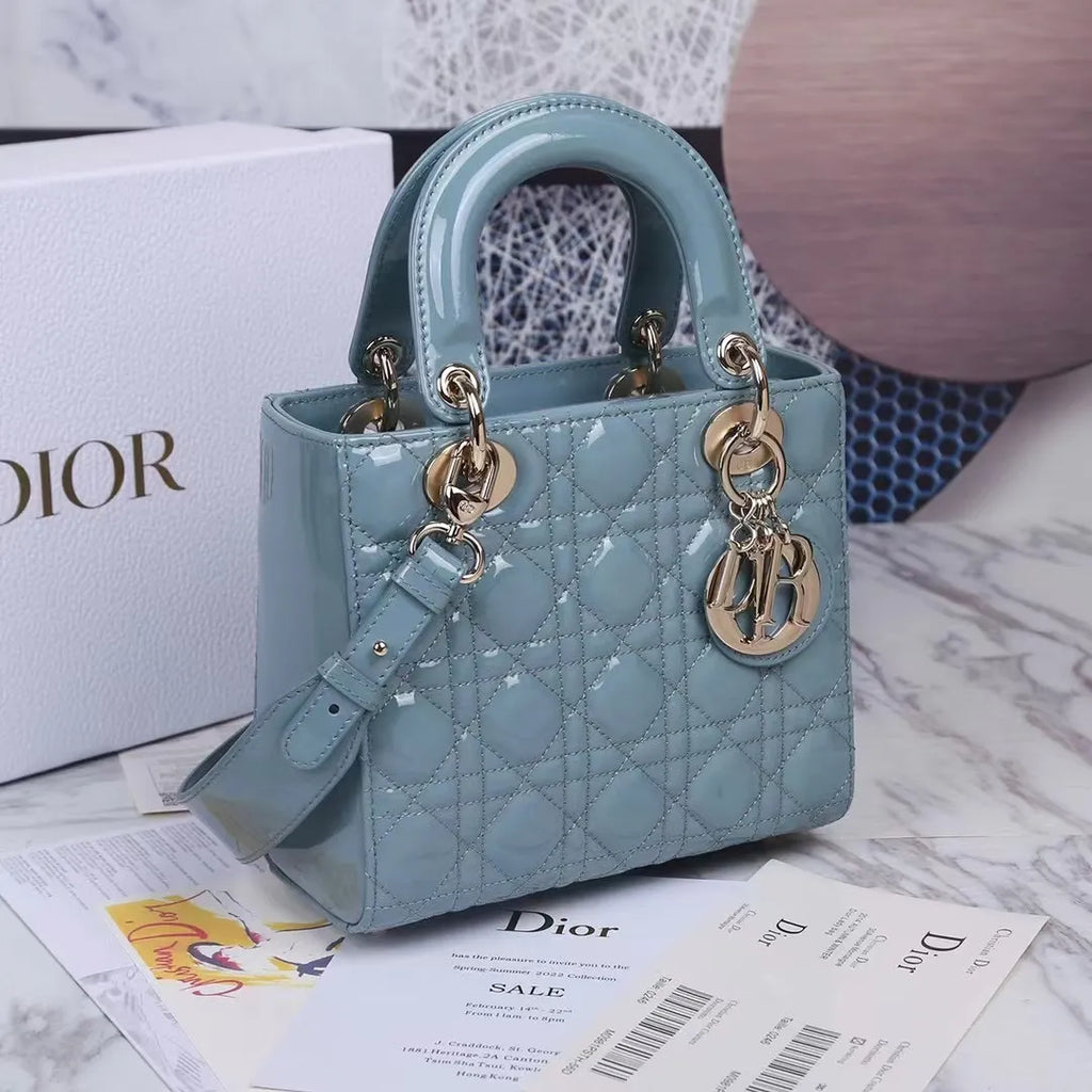 Lady Dior 8.1 in Patent Leather Handbag M-6011 Fog Blue