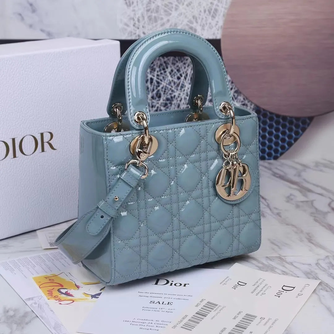 Lady Dior 8.1 in Patent Leather Handbag M-6011 Fog Blue