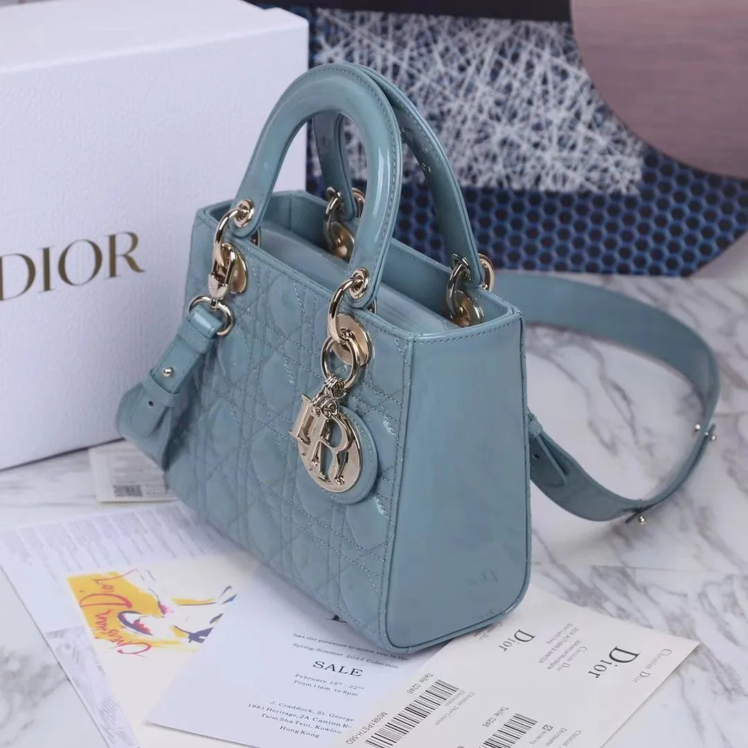 Lady Dior 8.1 in Patent Leather Handbag M-6011 Fog Blue