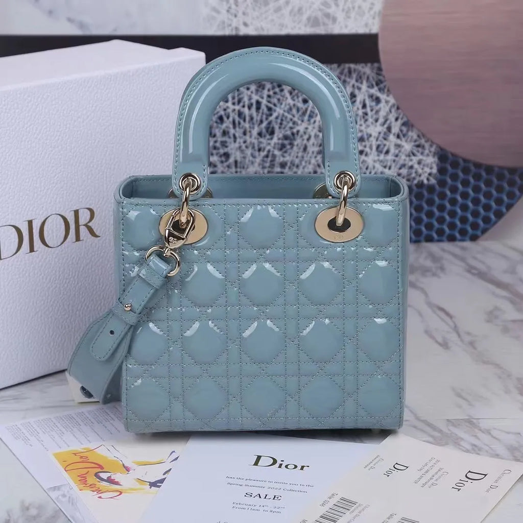 Lady Dior 8.1 in Patent Leather Handbag M-6011 Fog Blue