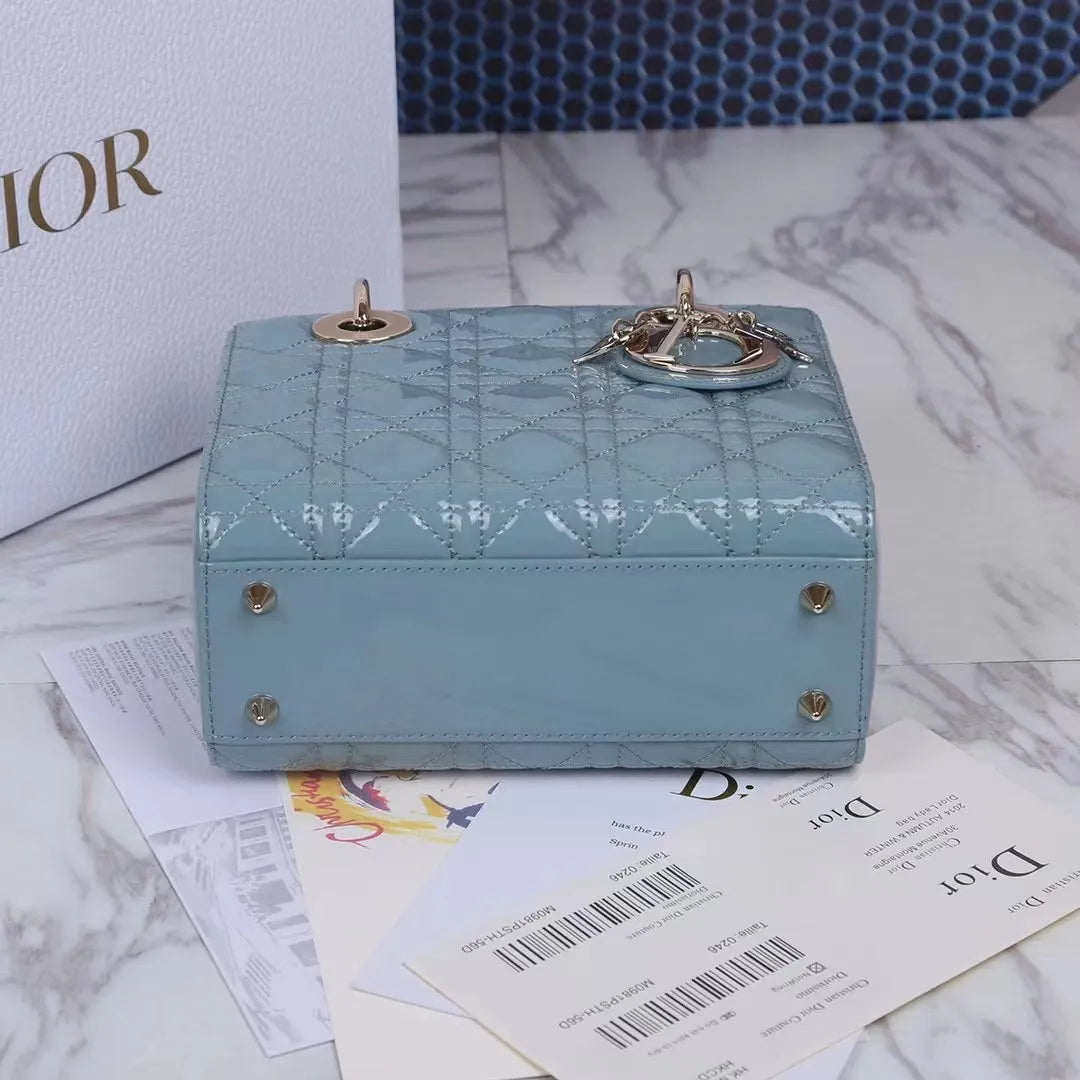 Lady Dior 8.1 in Patent Leather Handbag M-6011 Fog Blue