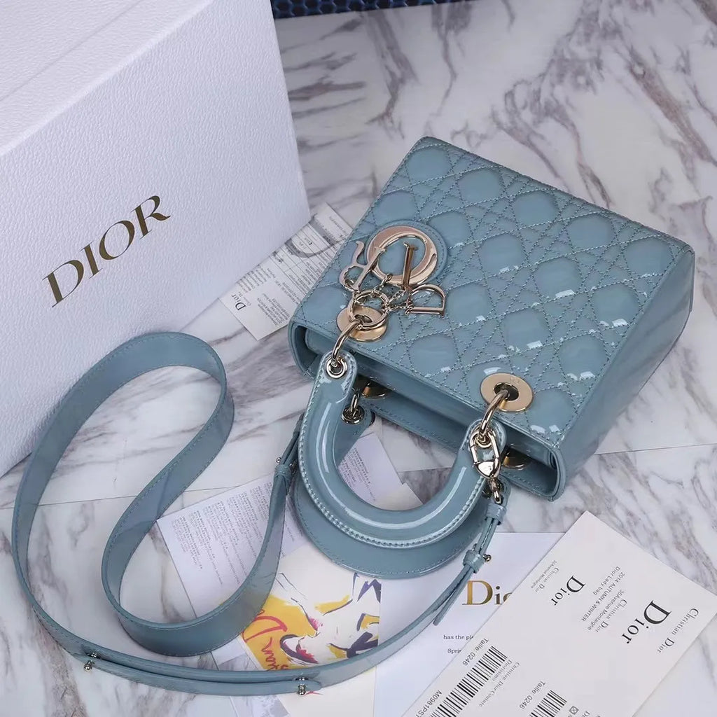 Lady Dior 8.1 in Patent Leather Handbag M-6011 Fog Blue