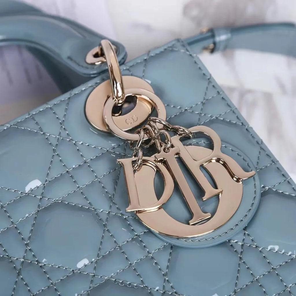 Lady Dior 8.1 in Patent Leather Handbag M-6011 Fog Blue