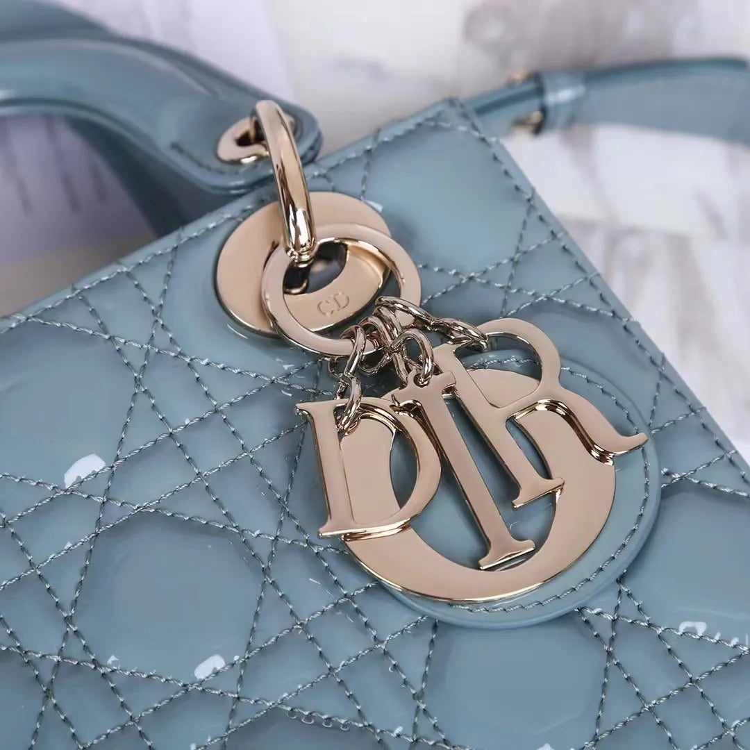 Lady Dior 8.1 in Patent Leather Handbag M-6011 Fog Blue