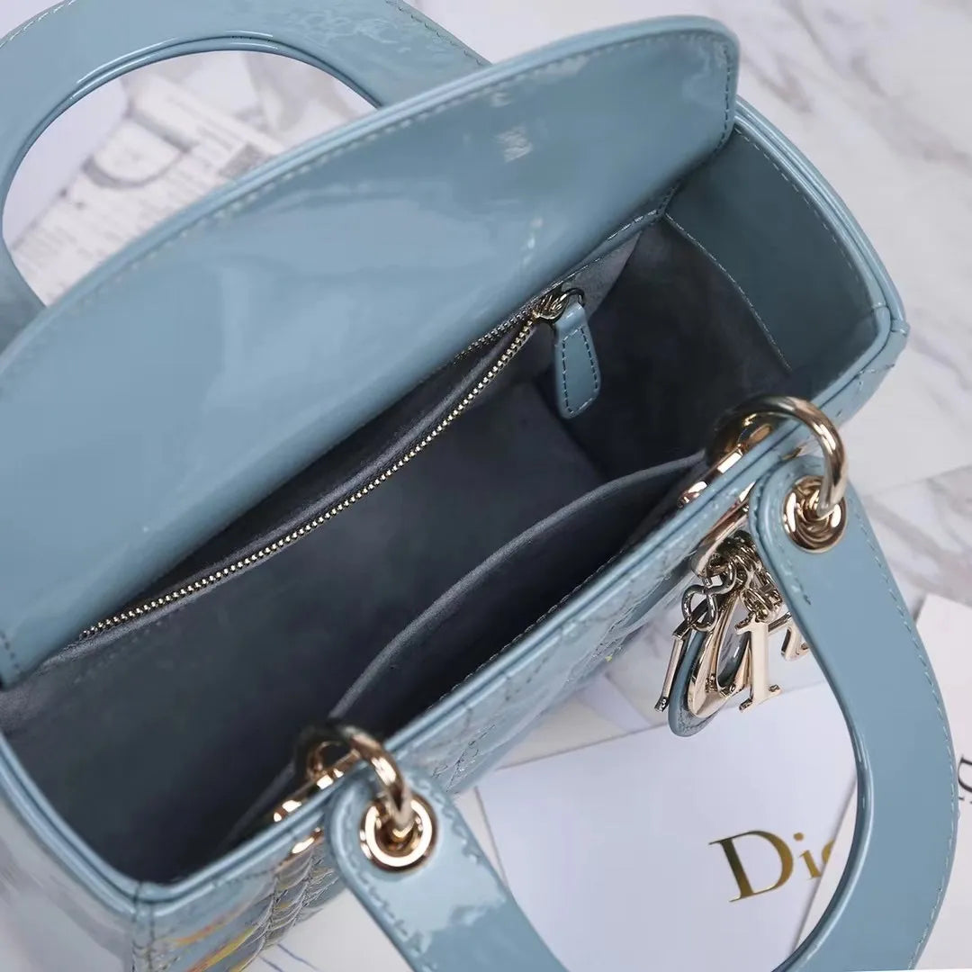 Lady Dior 8.1 in Patent Leather Handbag M-6011 Fog Blue