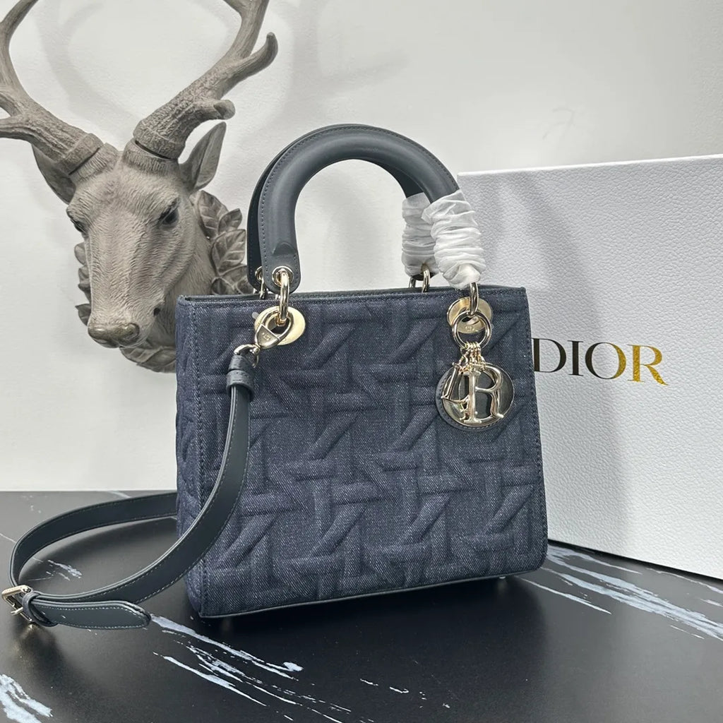 Lady Dior 9.4 in Cannage Denim Bag 0565