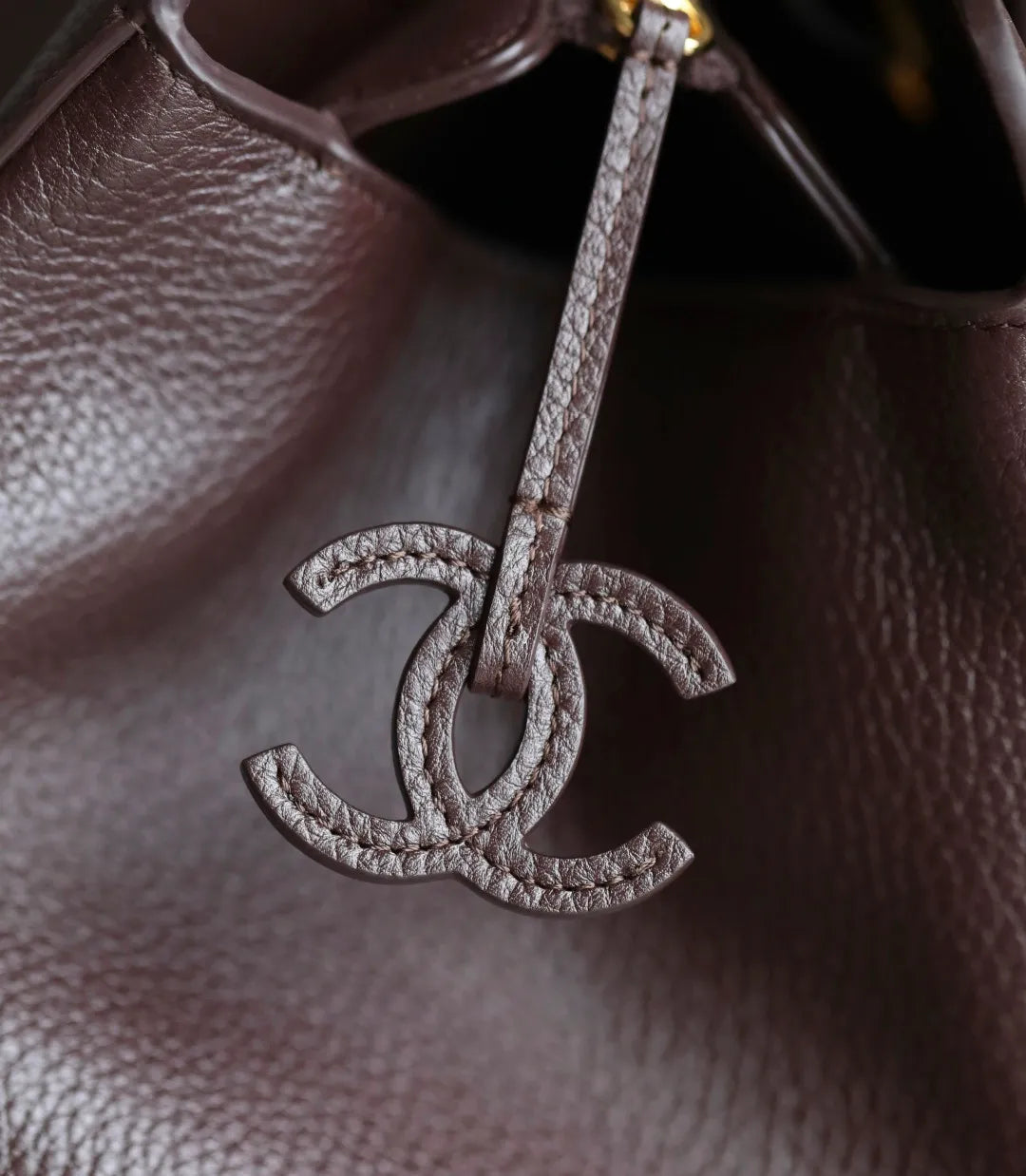 Large Pebbled Calfskin Shopping Bag Chocolate Brown C-872