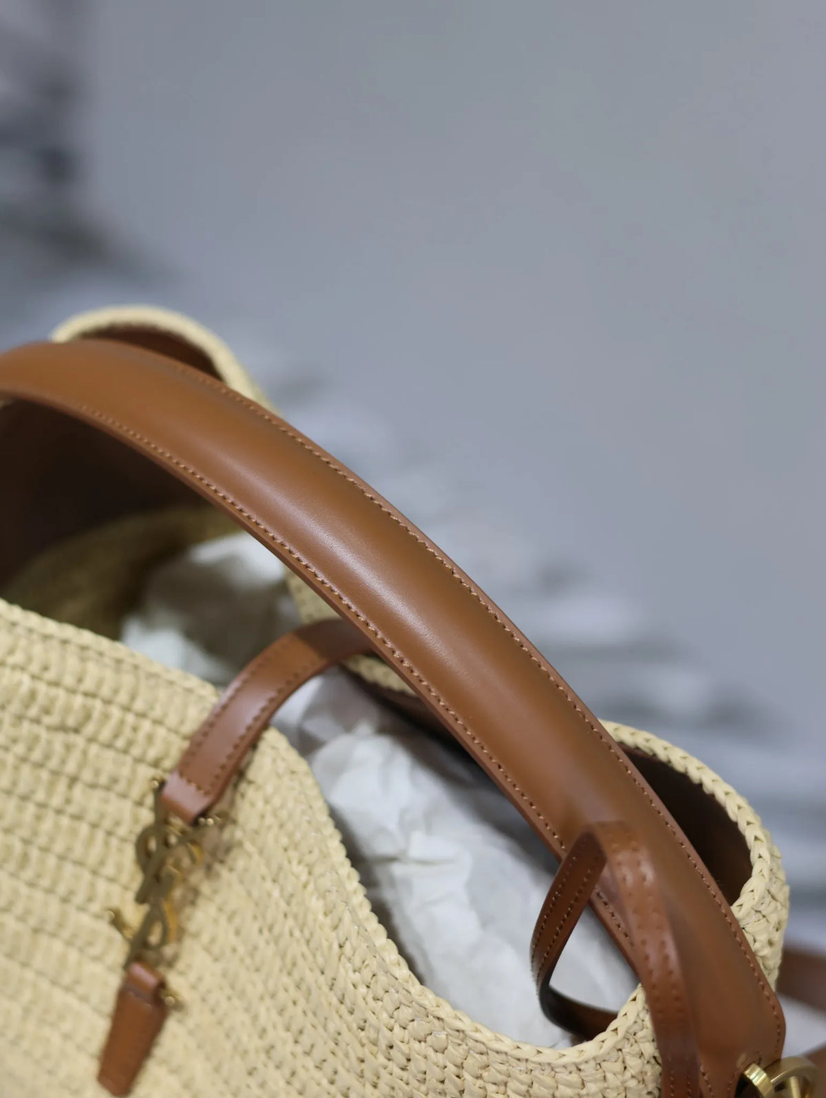 LE 37 Raffia Leather 7.9 in Bucket Bag 742828