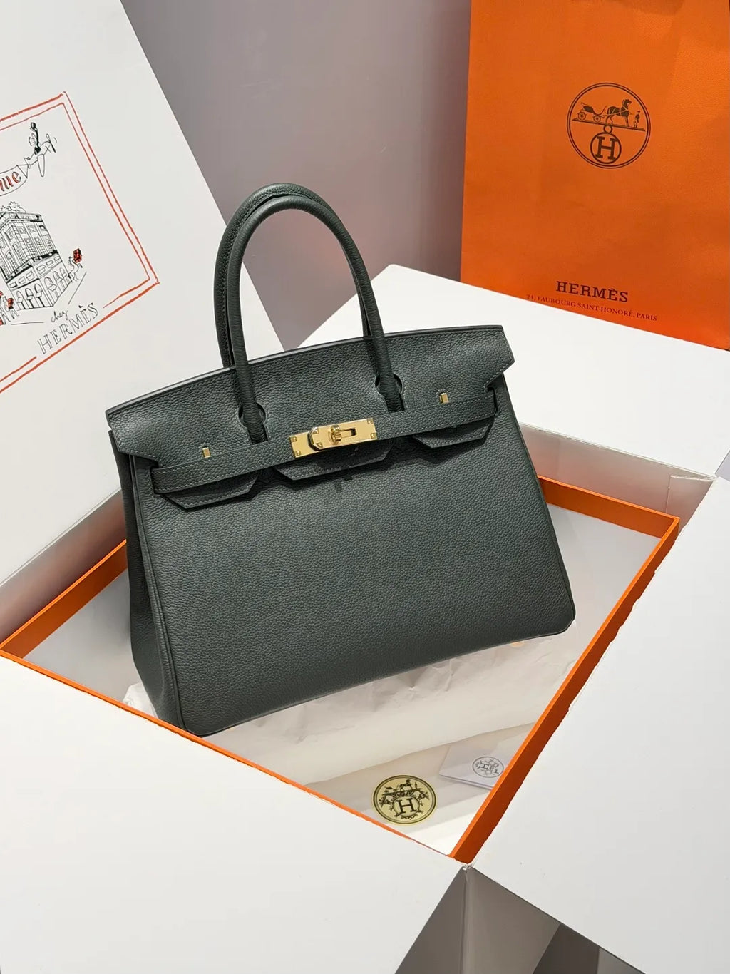 Leather Handbag 61 Pine Green Vert Amande
