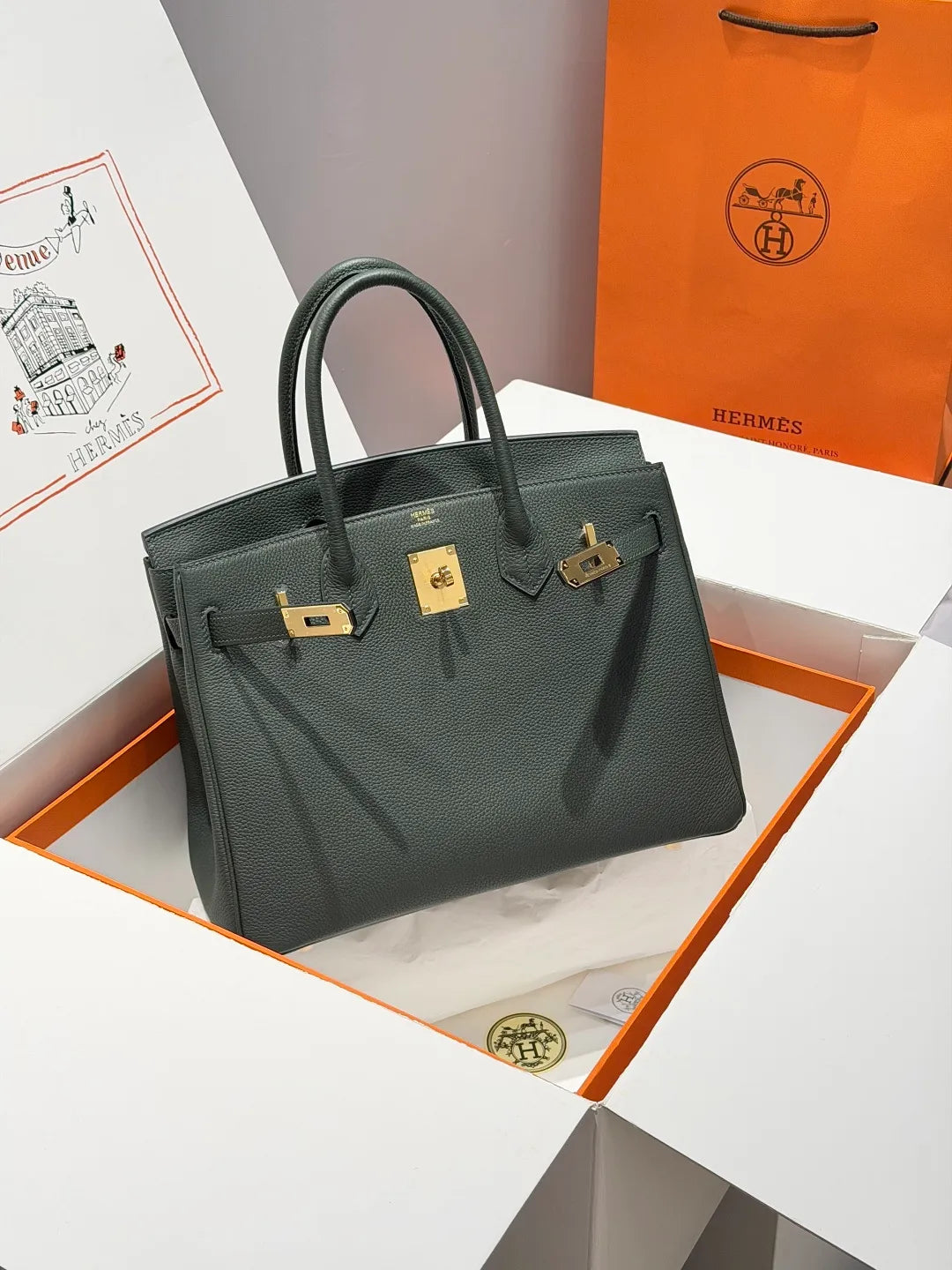 Leather Handbag 61 Pine Green Vert Amande
