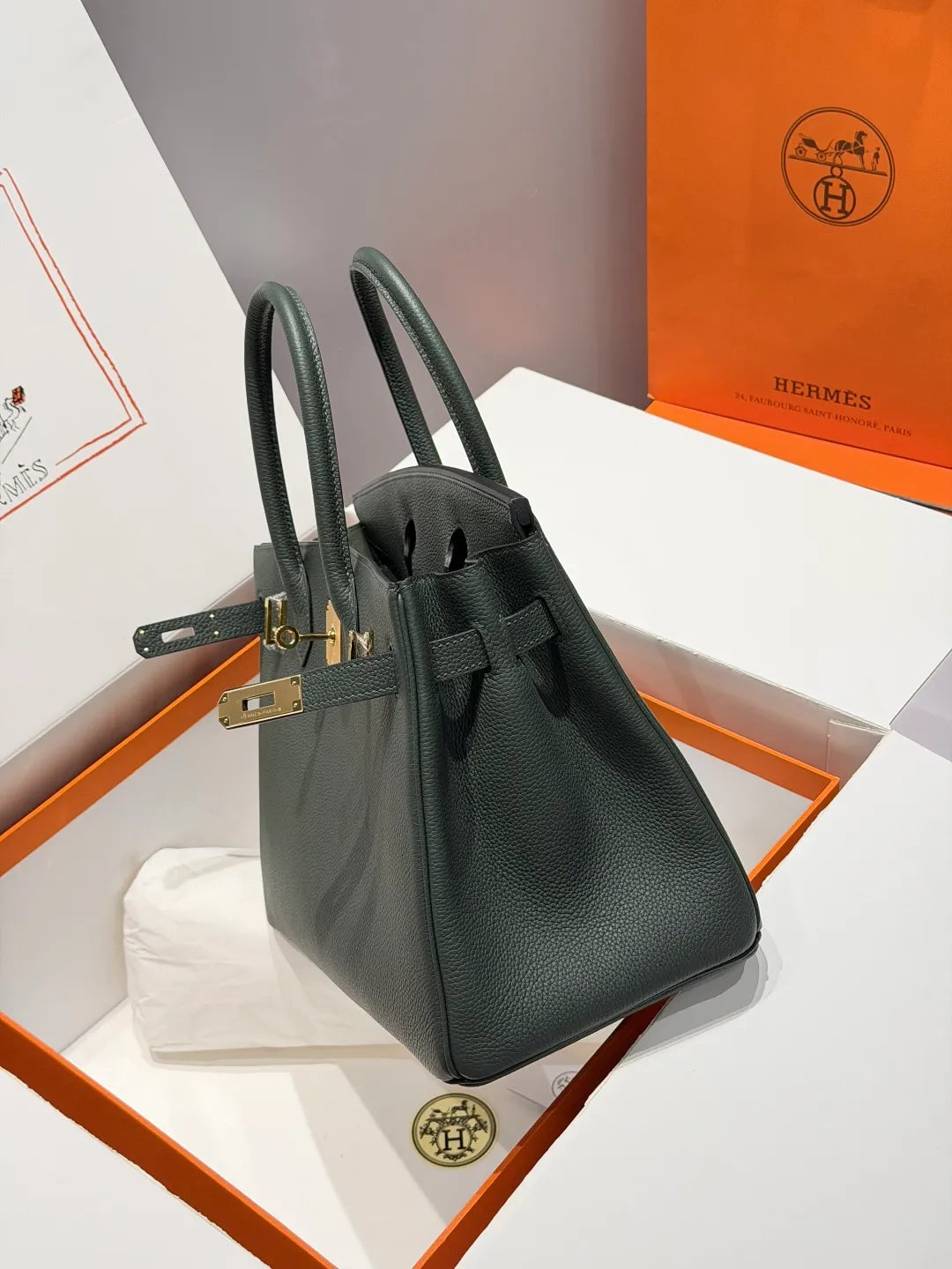 Leather Handbag 61 Pine Green Vert Amande
