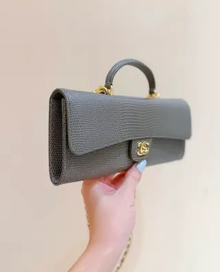 Lizard-Embossed Leather 9.8 in Handbag 26A