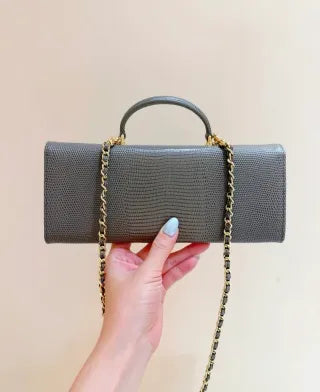 Lizard-Embossed Leather 9.8 in Handbag 26A