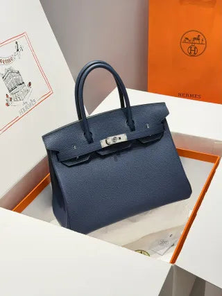 Amber Thread Leather Handbag Sapphire Blue