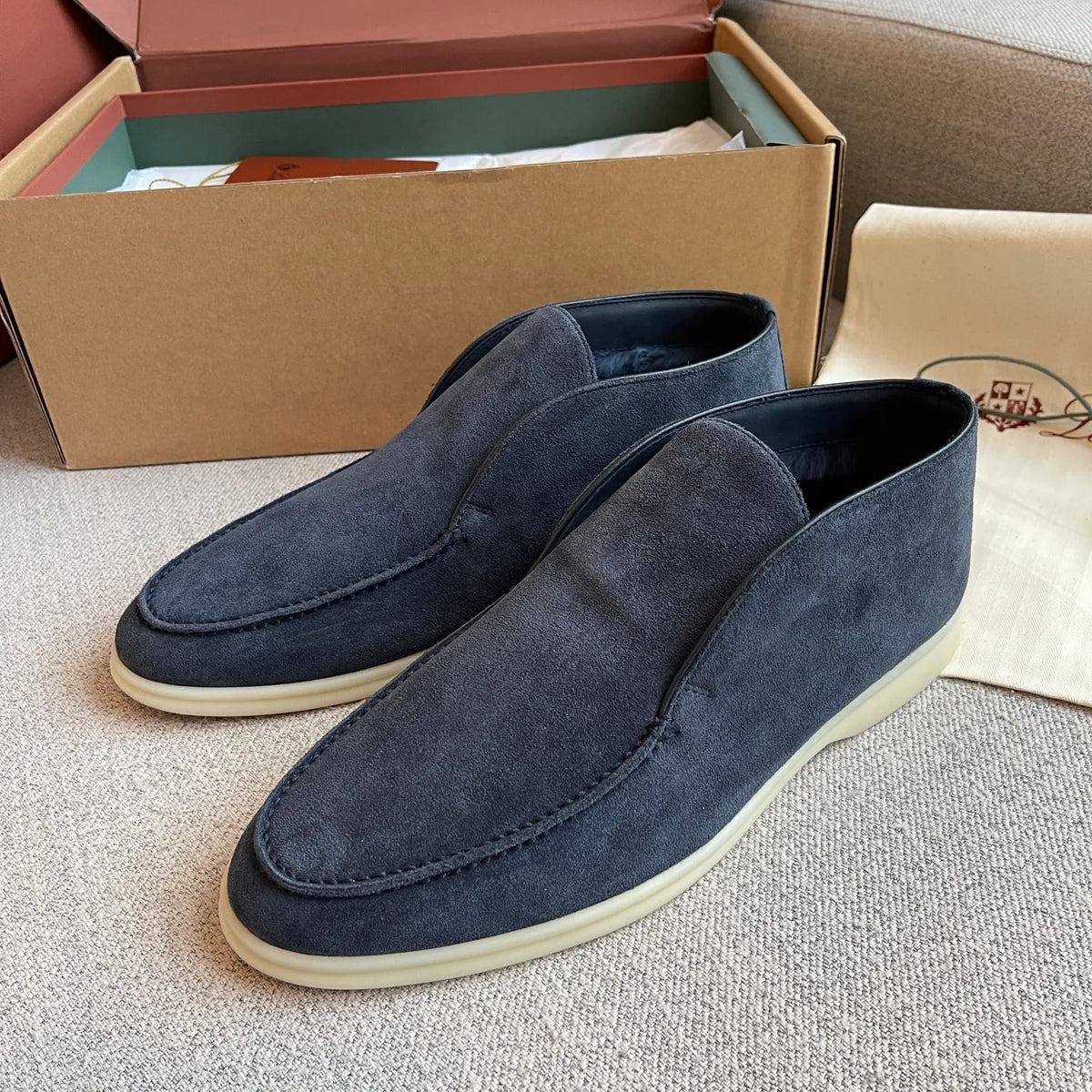 Loro Piana Men's Open Walk Ankle Boots Suede Beaver Fur 359492
