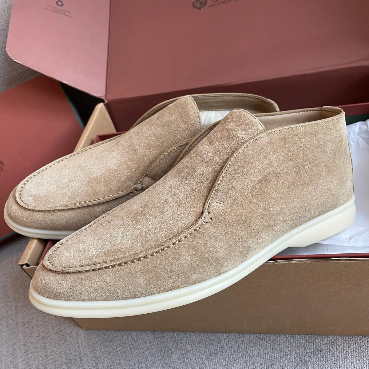 Loro Piana Men's Open Walk Ankle Boots Suede Beaver Fur 359496