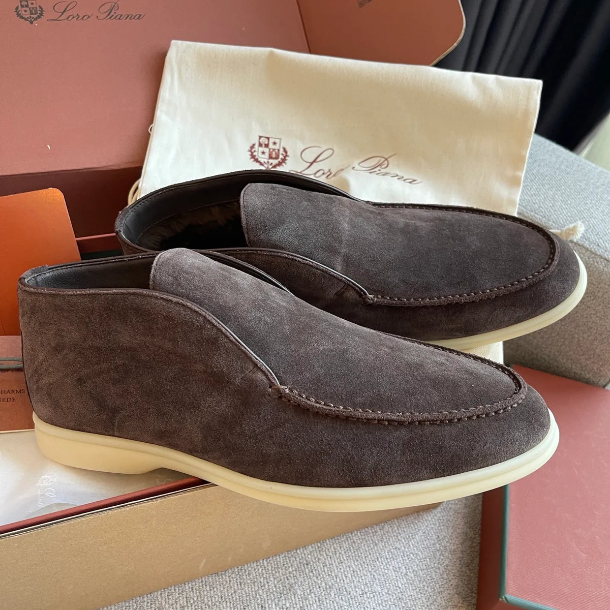 Loro Piana Men's Open Walk Ankle Boots Suede Beaver Fur 359500