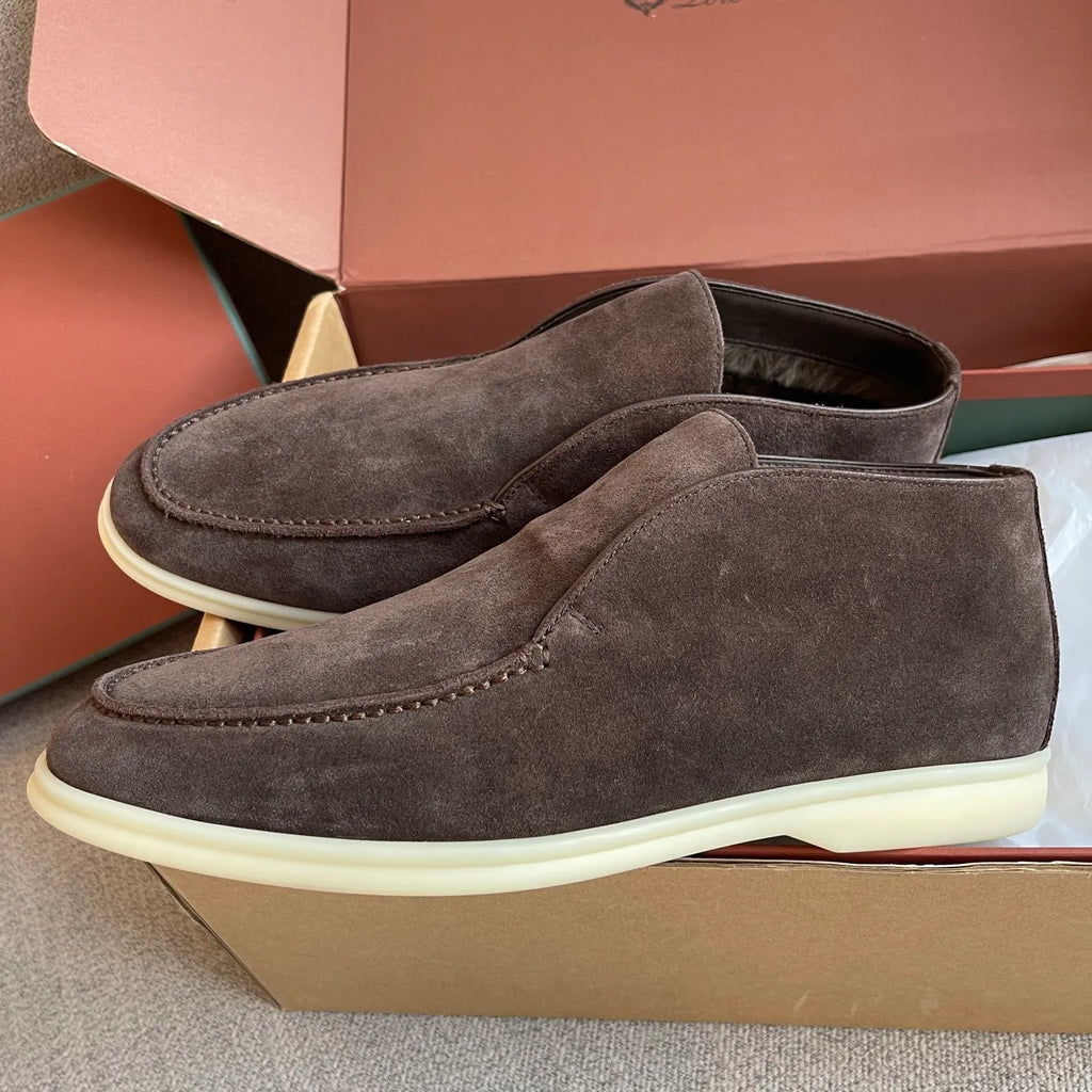 Loro Piana Men's Open Walk Ankle Boots Suede Beaver Fur 359500