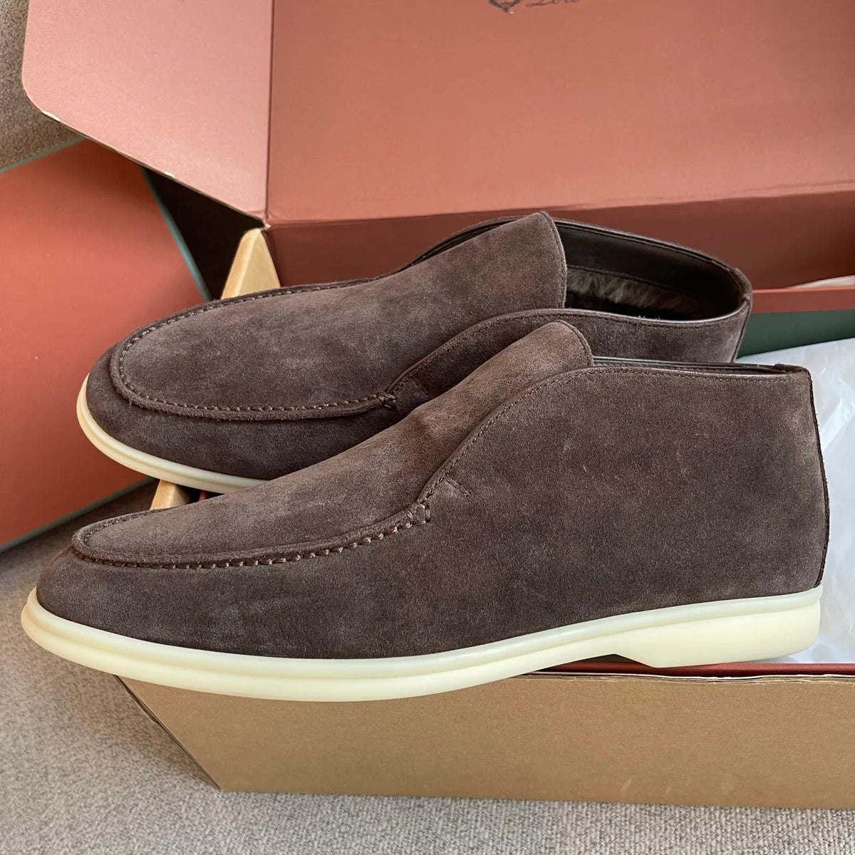 Loro Piana Men's Open Walk Ankle Boots Suede Beaver Fur 359500