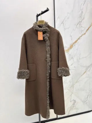 Loro Piana Women's Shearling Patchwork Long Wool Coat 26SS 99620610