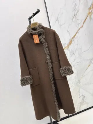 Loro Piana Women's Shearling Patchwork Long Wool Coat 26SS 99620610