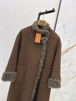 Loro Piana Women's Shearling Patchwork Long Wool Coat 26SS 99620610
