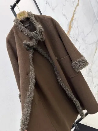 Loro Piana Women's Shearling Patchwork Long Wool Coat 26SS 99620610