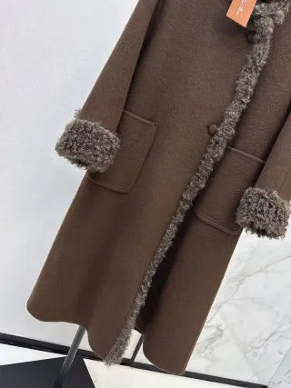 Loro Piana Women's Shearling Patchwork Long Wool Coat 26SS 99620610