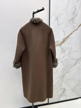 Loro Piana Women's Shearling Patchwork Long Wool Coat 26SS 99620610
