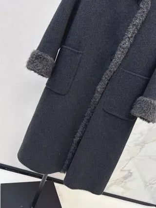 Loro Piana Women's Shearling Trim Long Wool Coat 26S 99620610