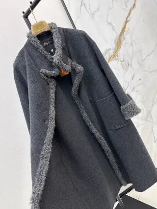 Loro Piana Women's Shearling Trim Long Wool Coat 26S 99620610