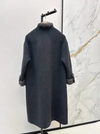 Loro Piana Women's Shearling Trim Long Wool Coat 26S 99620610