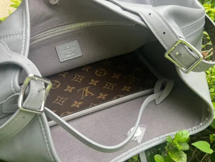 Louis Vuitton CarryAll Dark MM Leather Handbag Grey