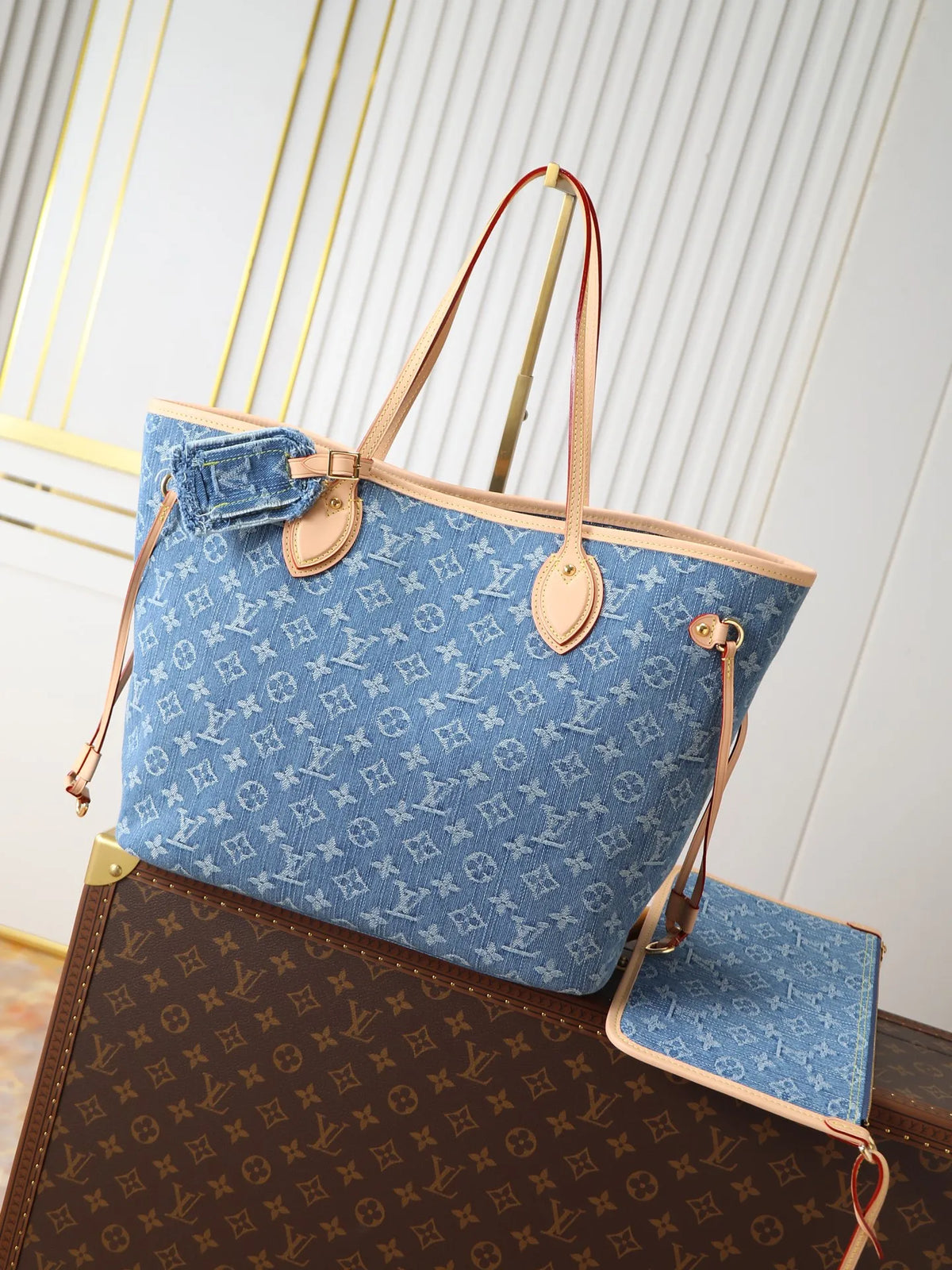 Louis Vuitton Neverfull MM Denim Handbag M13192 Blue