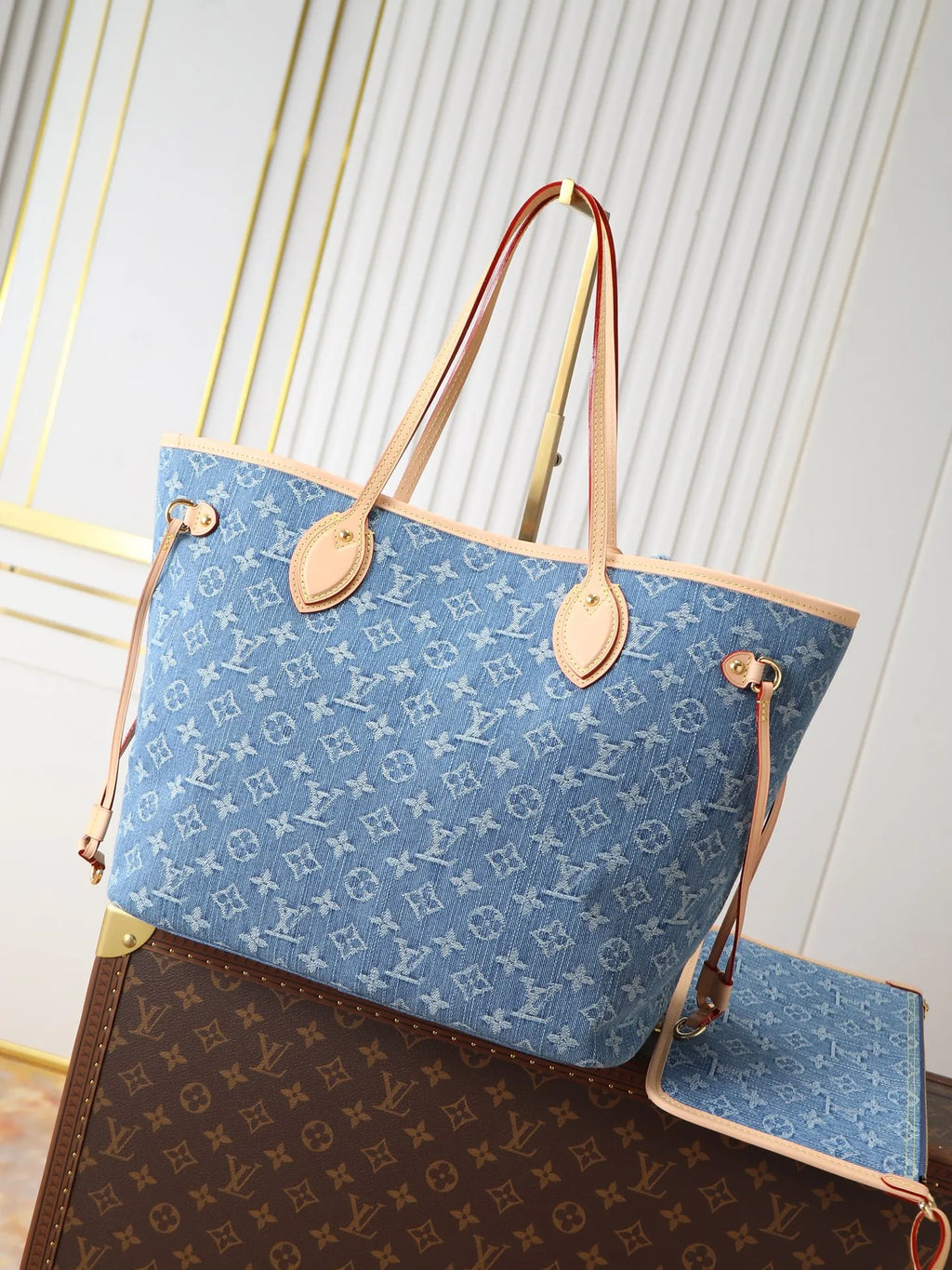 Louis Vuitton Neverfull MM Denim Handbag M13192 Blue
