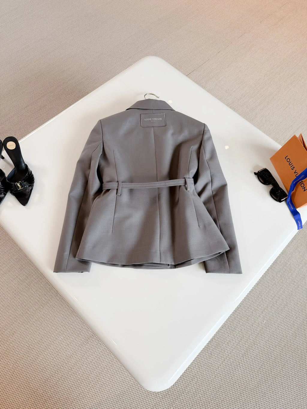 LOUIS Women's Wool Double-Breasted Monogram Belted Jacket 26S