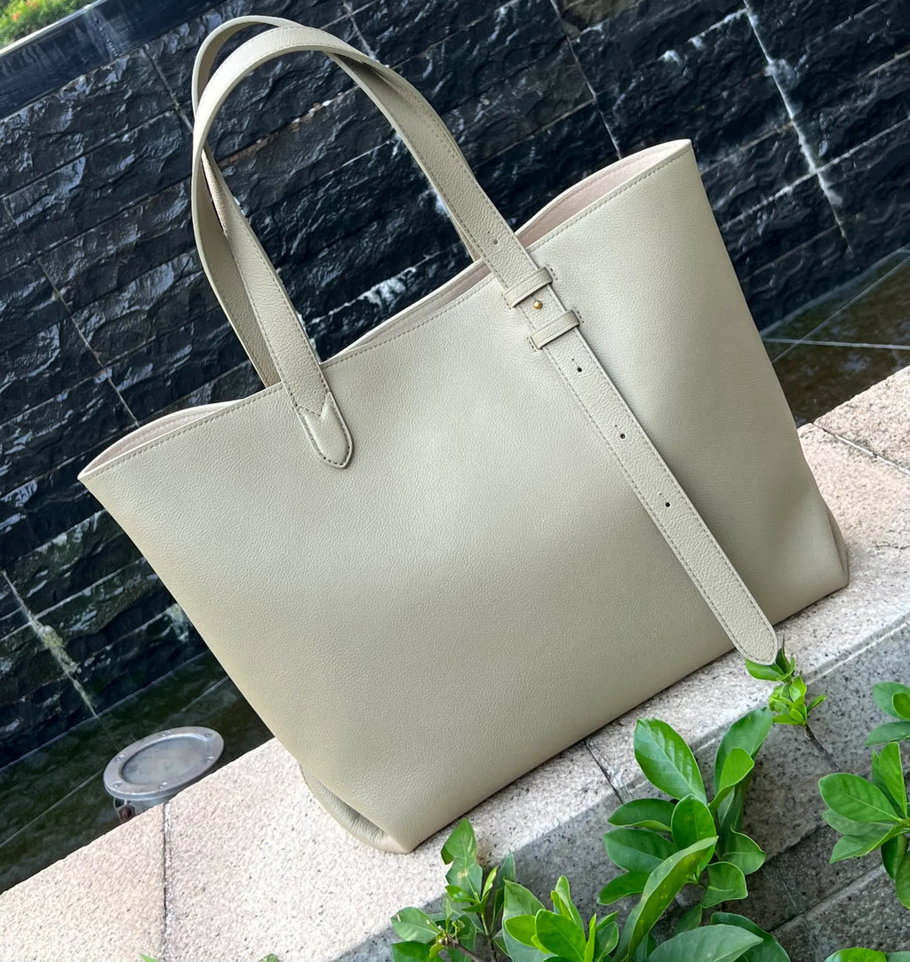 Low Key Cabas Medium Leather Handbag 25343 Fruit Green