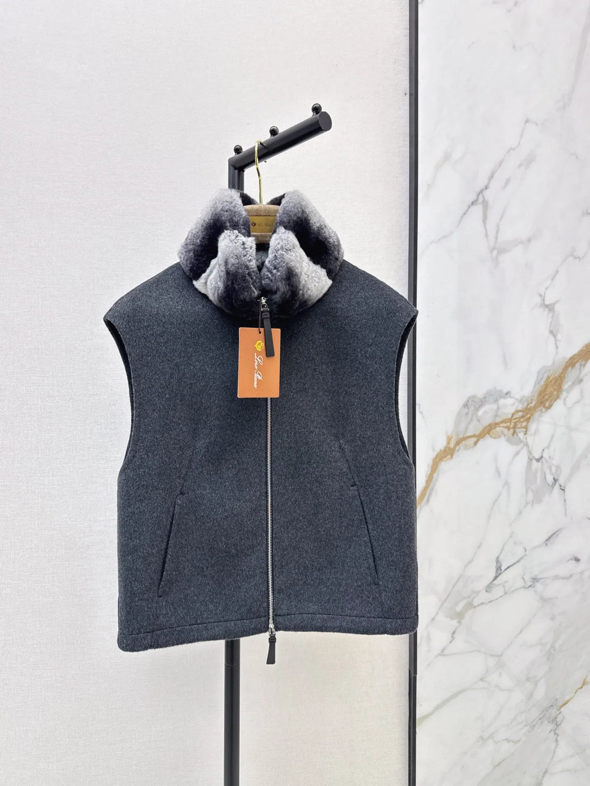 LP Women's Fur Collar Double-Faced Wool Vest 997500740