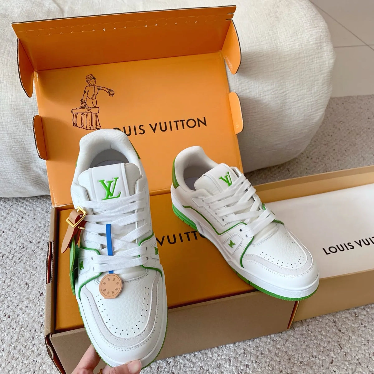 LV Trainer Sneakers Lychee Cowhide Leather White