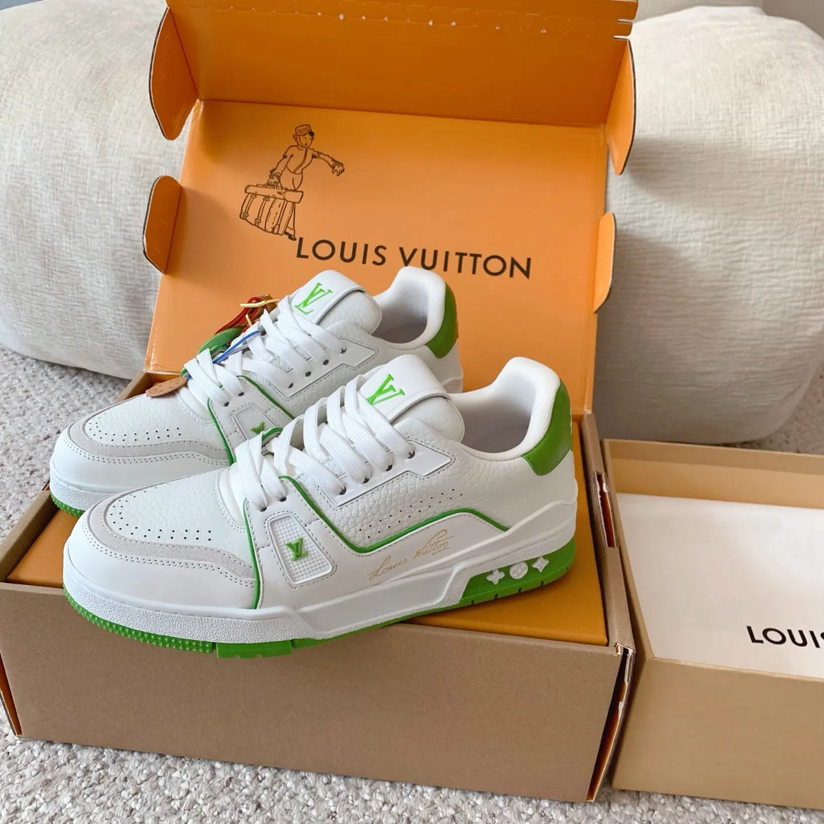 LV Trainer Sneakers Lychee Cowhide Leather White