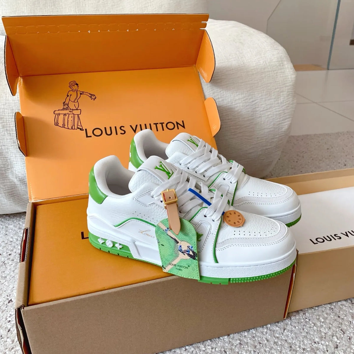 LV Trainer Sneakers Lychee Cowhide Leather White