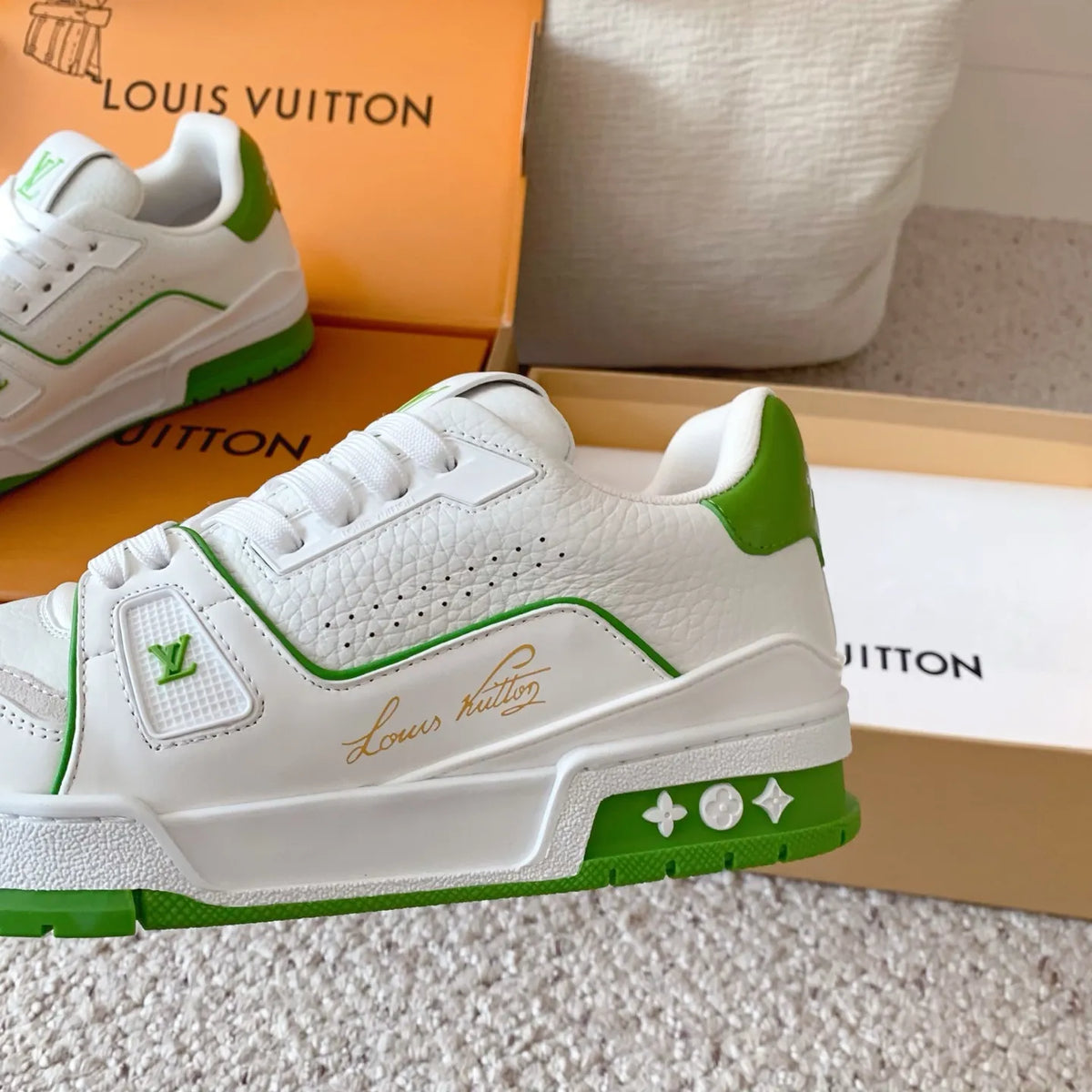 LV Trainer Sneakers Lychee Cowhide Leather White